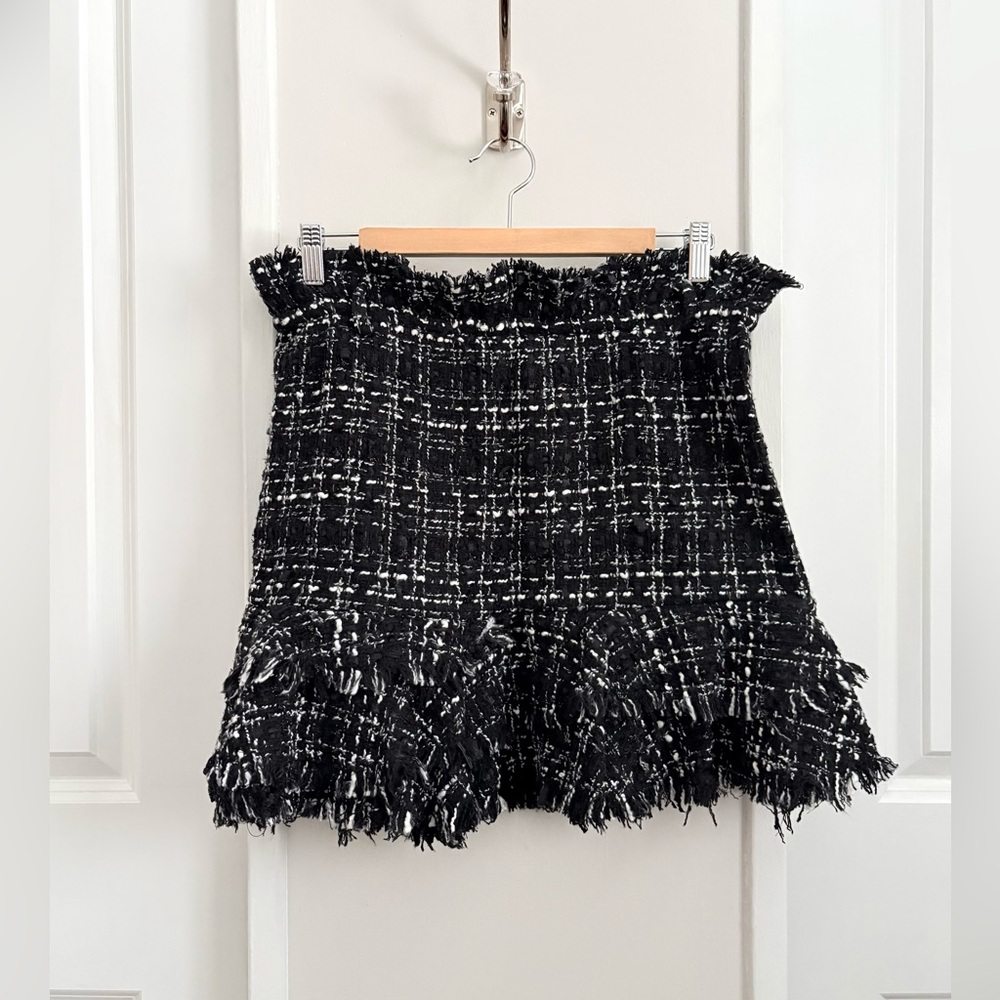 Black & White Tweed Ruffle Hem Skirt